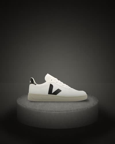 Veja V-10 Women's Sneakers — White/Black Leather Low-Top